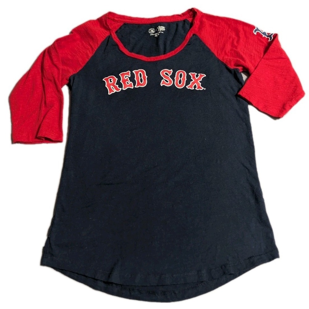 Boston Red Sox Womens Medium Raglan 3/4 Sleeve Shirt Navy Red Campus Lifestyle‎